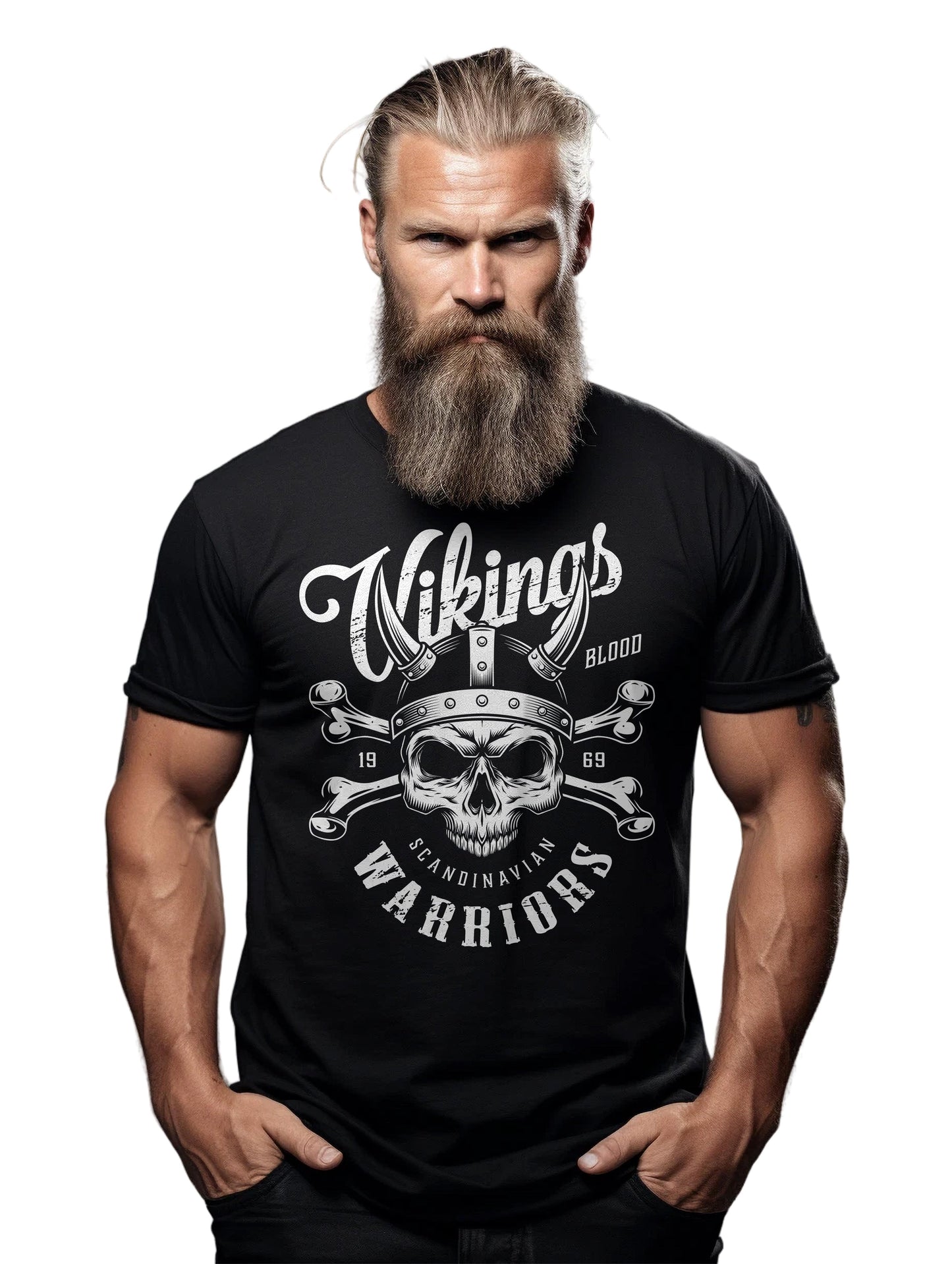 001 Vikings Warriors Skull Helmet T-Shirt