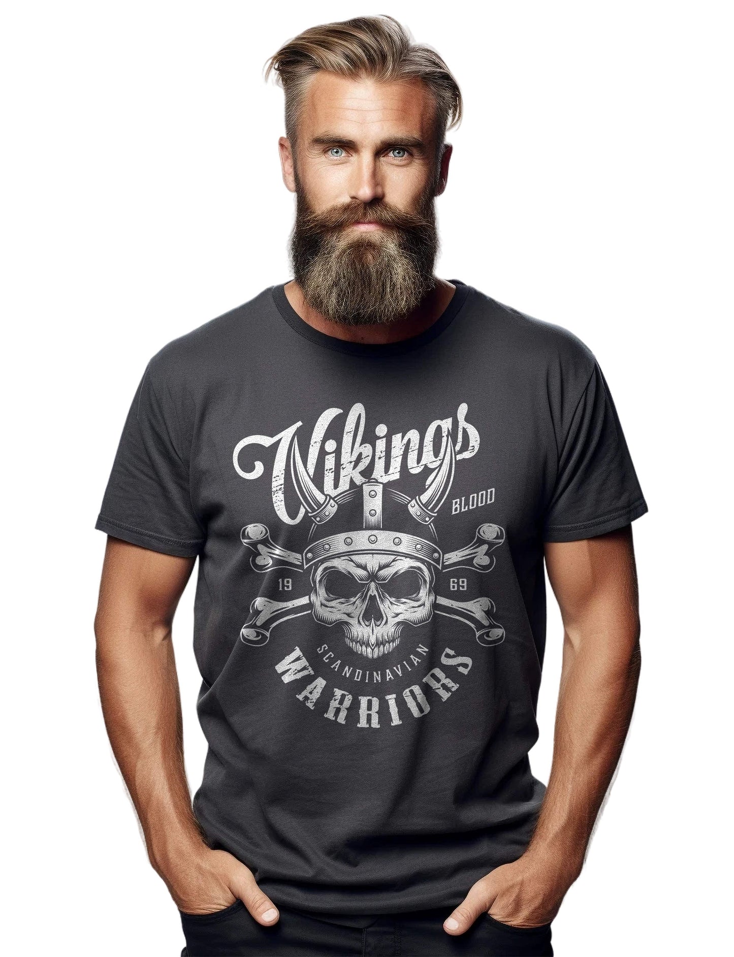 001 Vikings Warriors Skull Helmet T-Shirt
