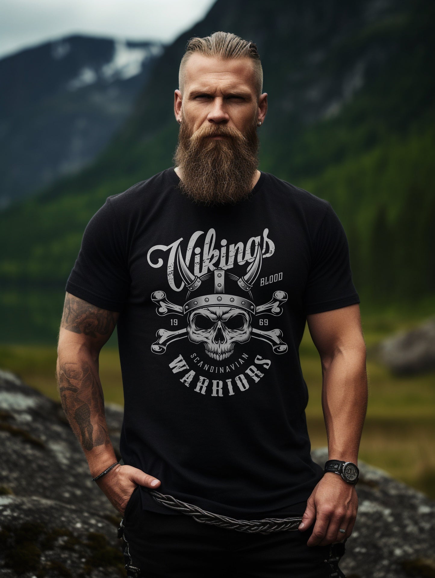 001 Vikings Warriors Skull Helmet T-Shirt