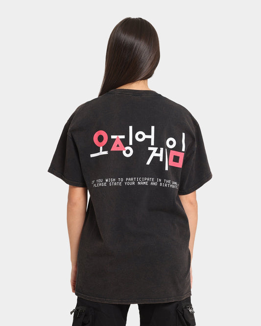 Goat Crew X Squid Game Logo Vintage T-Shirt Black Wash Style001