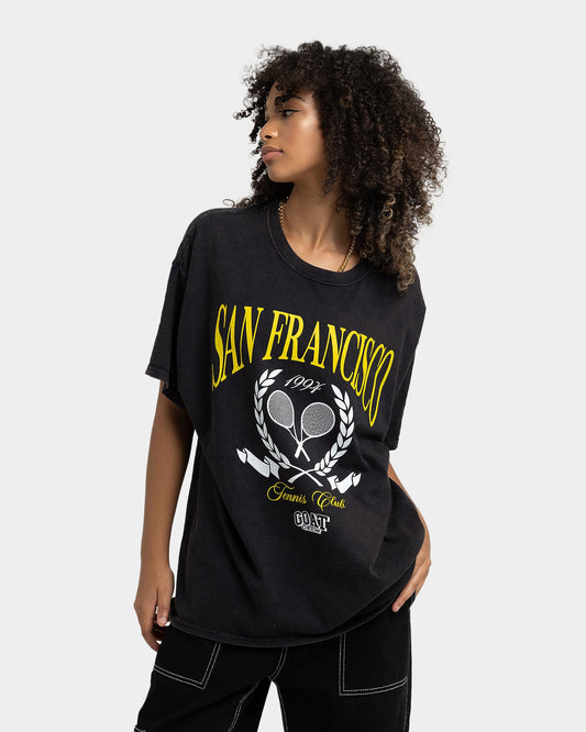 Goat Crew Tennis Club Vintage T-Shirt Black Wash Style001