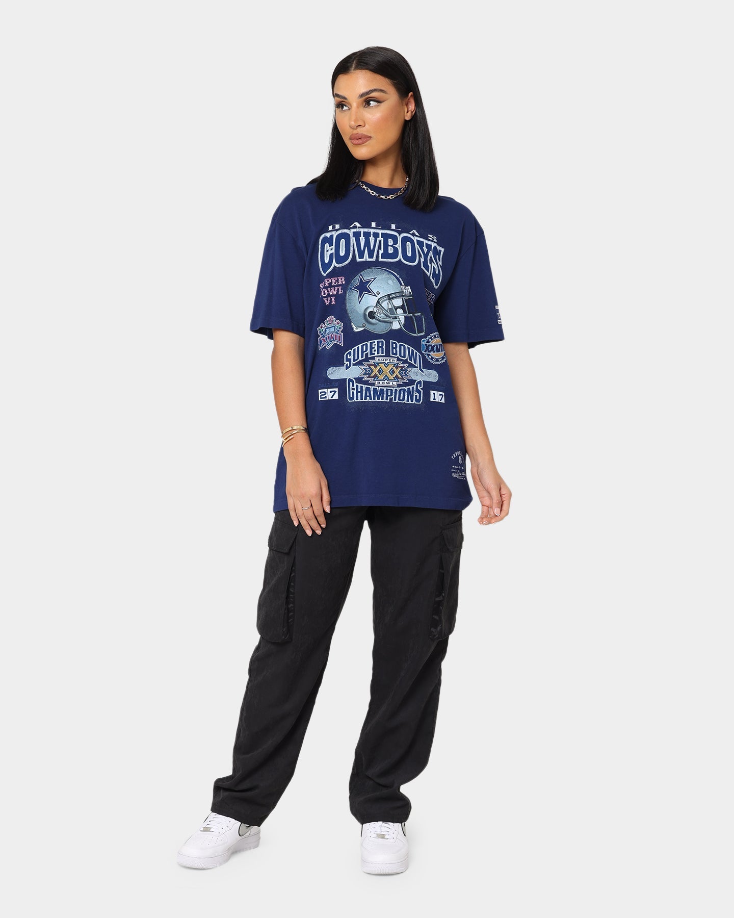 Mitchell & Ness Dallas Cowboys 5 Time Super Bowl Champions T-Shirt Faded Navy Style001