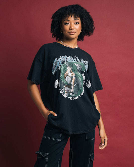 Goat Crew X Attack On Titan Captain Levi Vintage T-Shirt Black Wash Style001