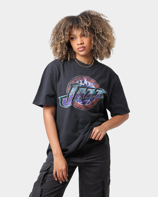 Mitchell & Ness Utah Jazz Oversized Logo Short Sleeve T-Shirt Vintage Black Style001