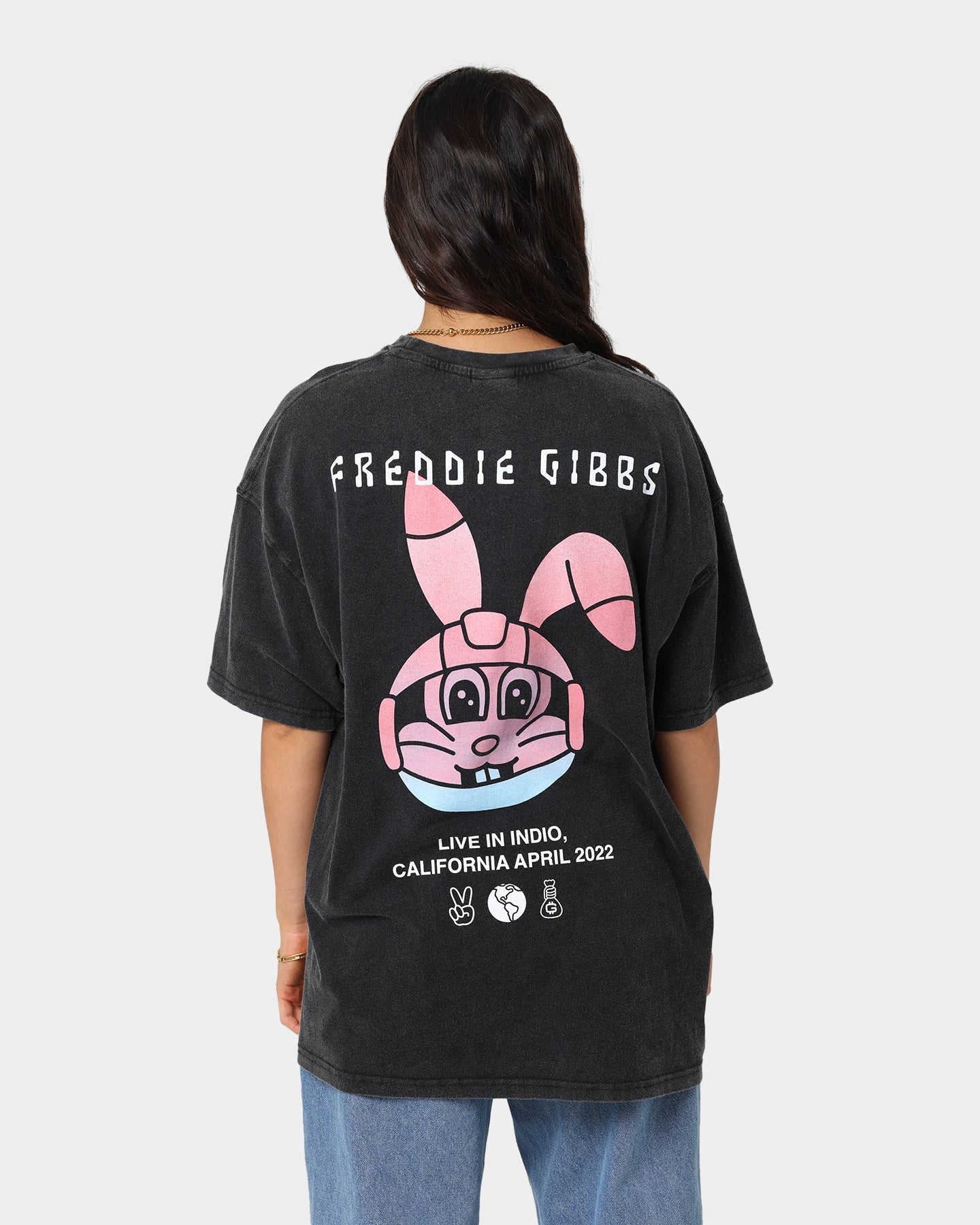 Freddie Gibbs Indio Space Rabbit Vintage T-Shirt Washed Black Style001