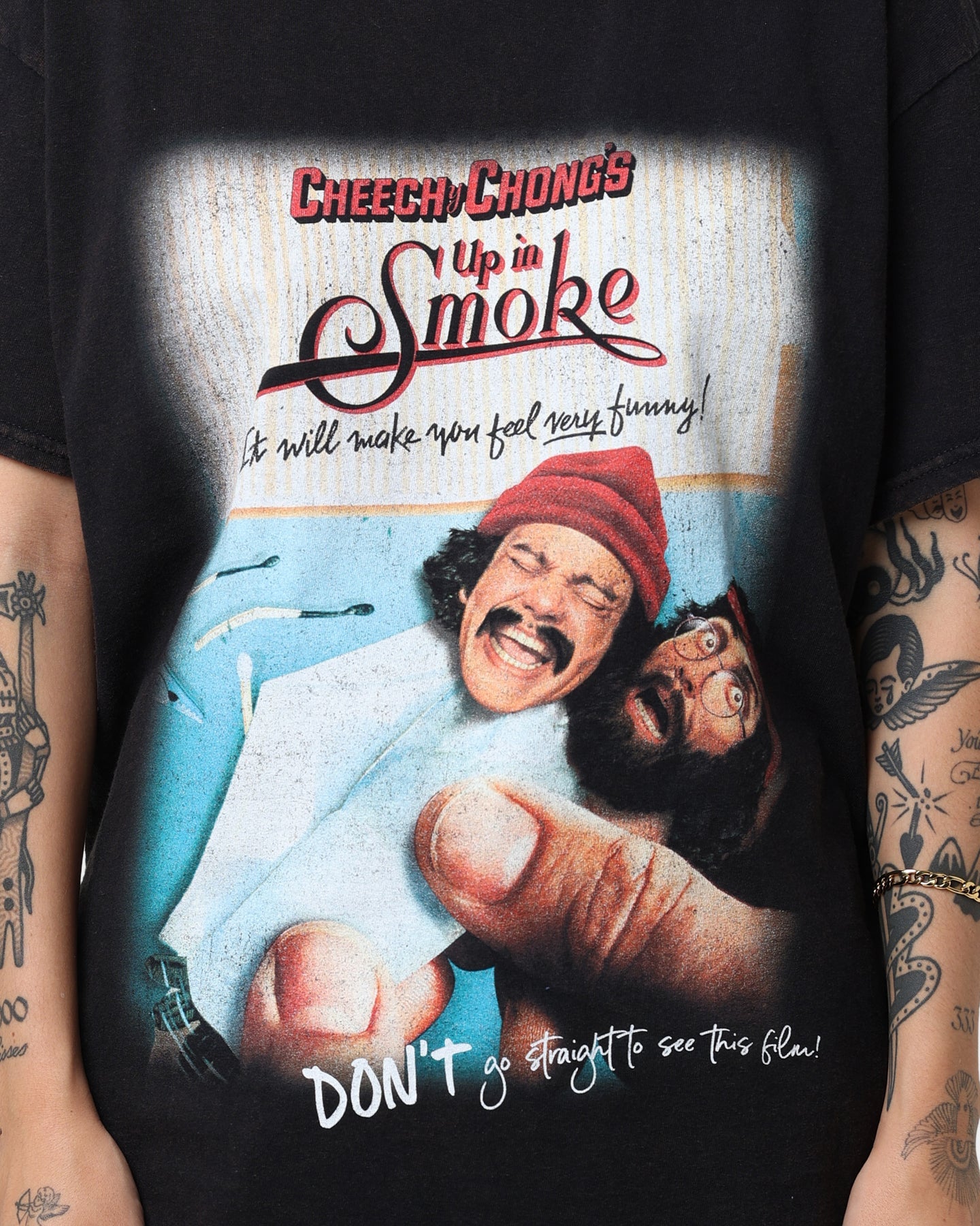 American Thrift X 420 Cheech & Chong Movie Poster Vintage T-Shirt Washed Black Style001