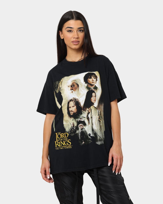American Thrift X Lord Of The Rings The Two Towers Poster Vintage T-Shirt Washed Black Style001