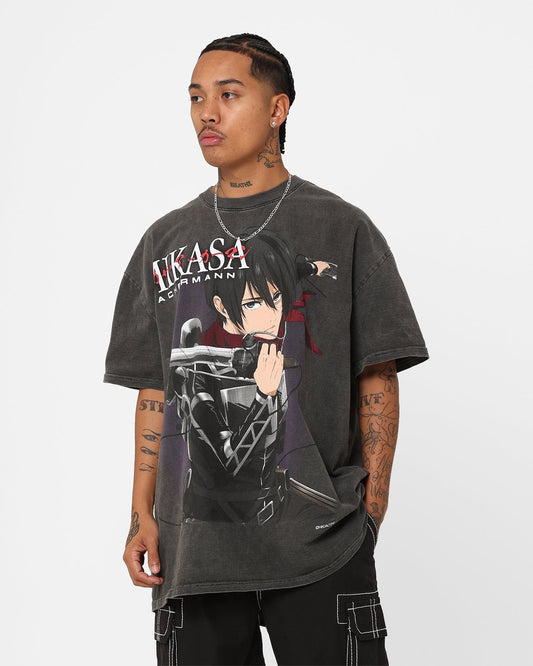 Goat Crew X Attack On Titan Mikasa Vintage Heavyweight T-Shirt Black Wash