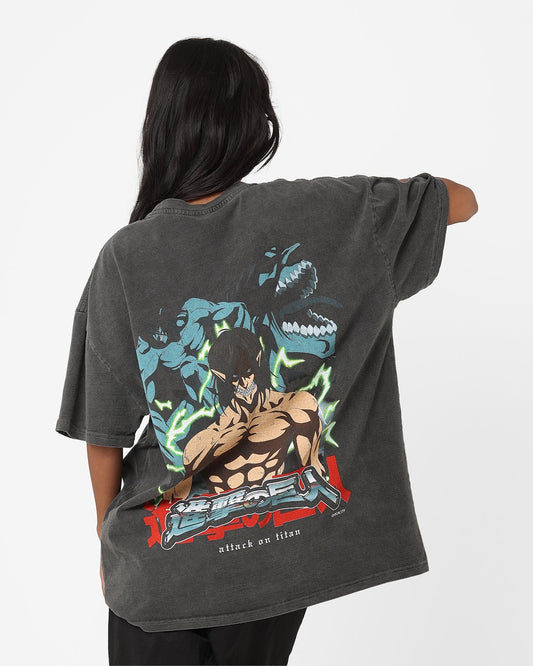 Goat Crew X Attack On Titan Attack Titan Vintage Heavyweight T-Shirt Black Wash Style001