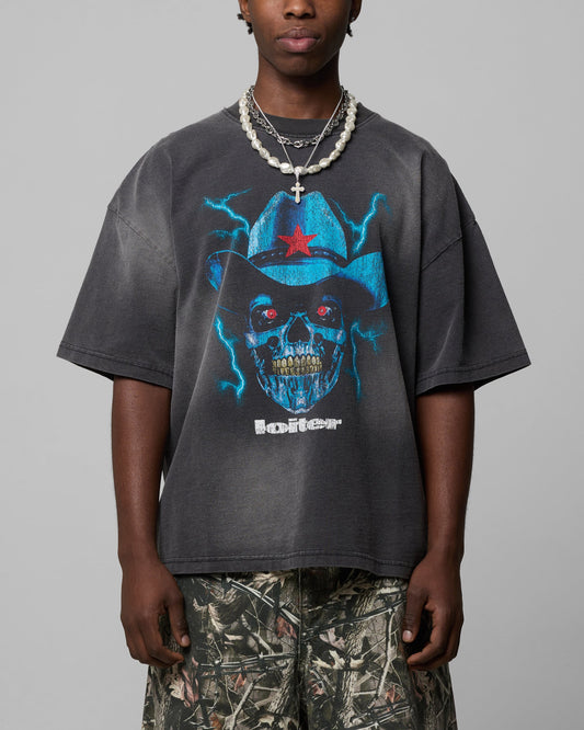 Loiter Chrome Cowboy T-Shirt Vintage Charcoal