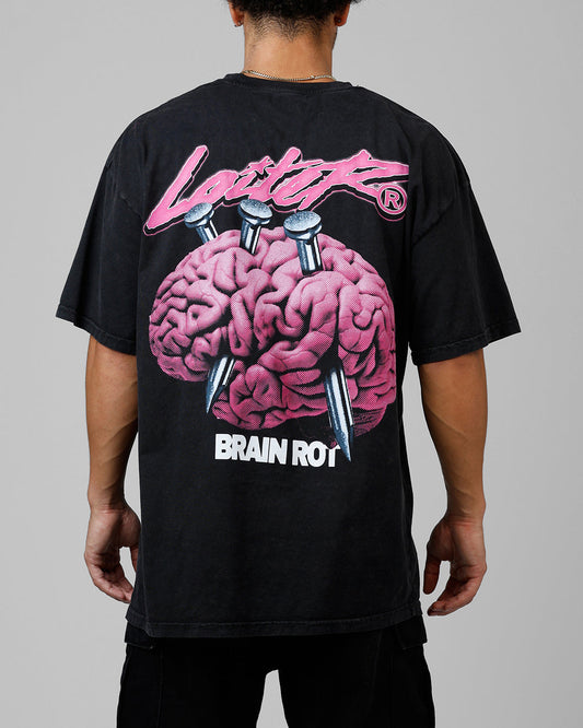 Loiter Brain Rot Vintage T-Shirt Black Acidwash