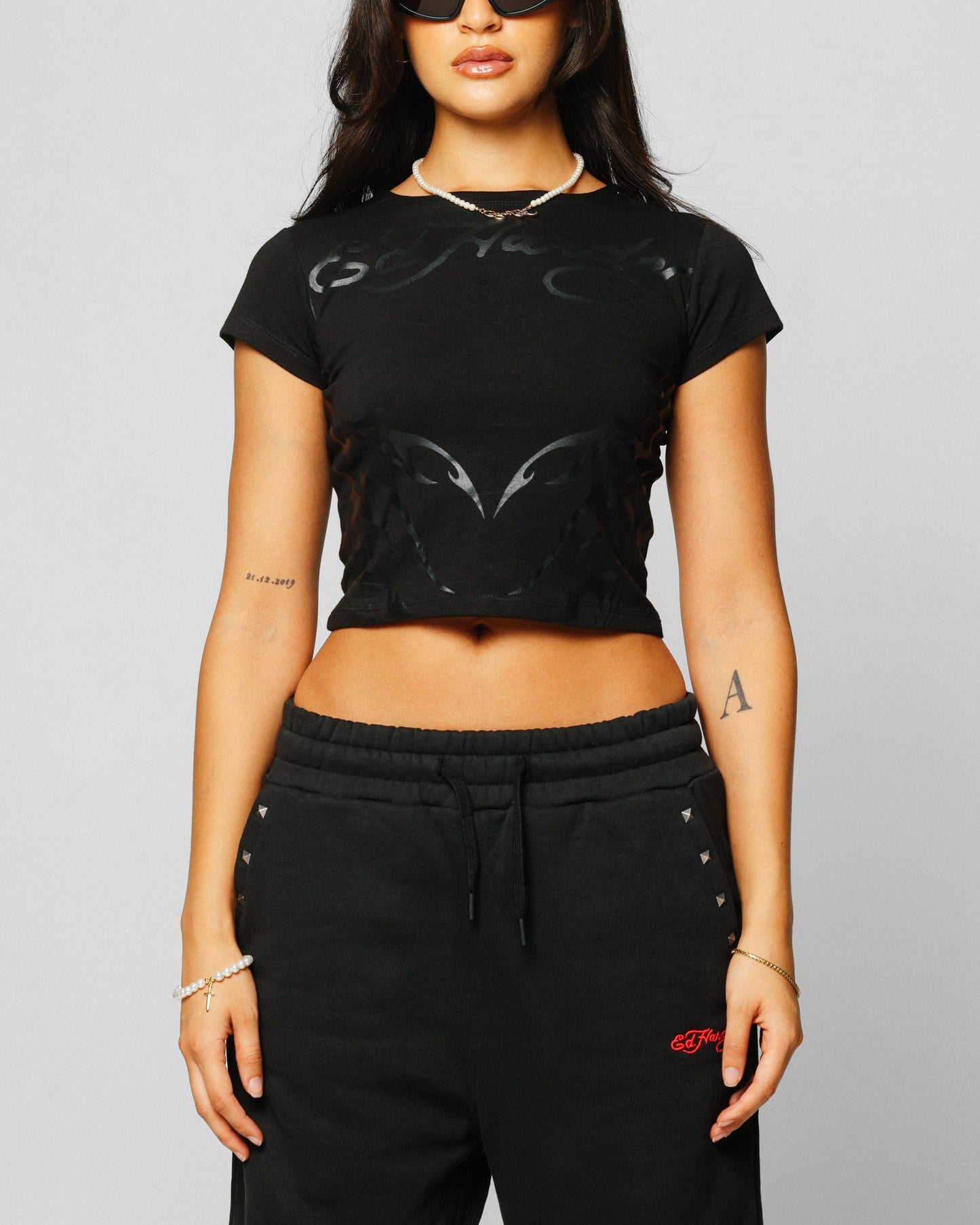 Ed Hardy Women's Techno Baby T-Shirt Vintage Black
