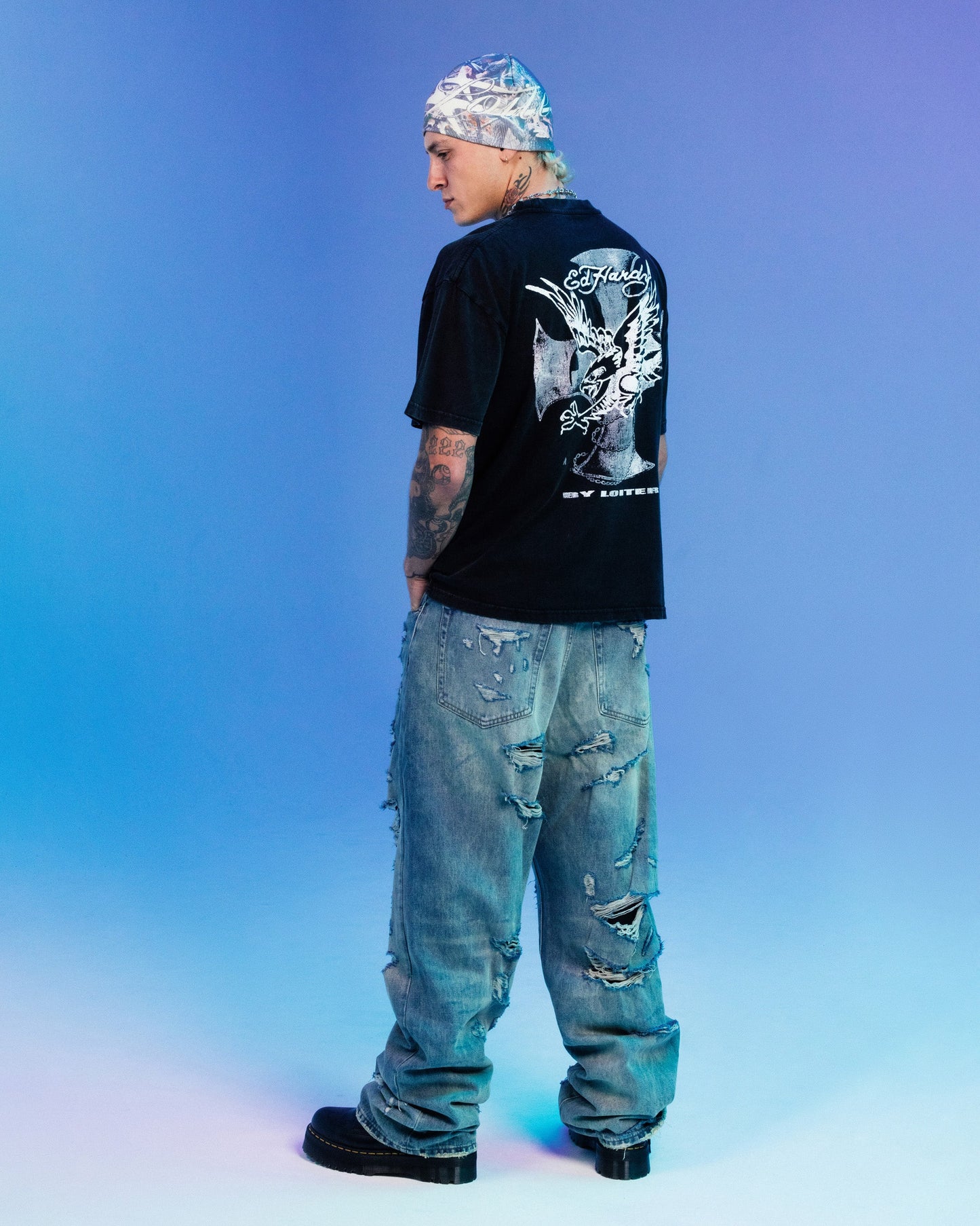 Ed Hardy By Loiter Flight Premium T-Shirt Black Acidwash