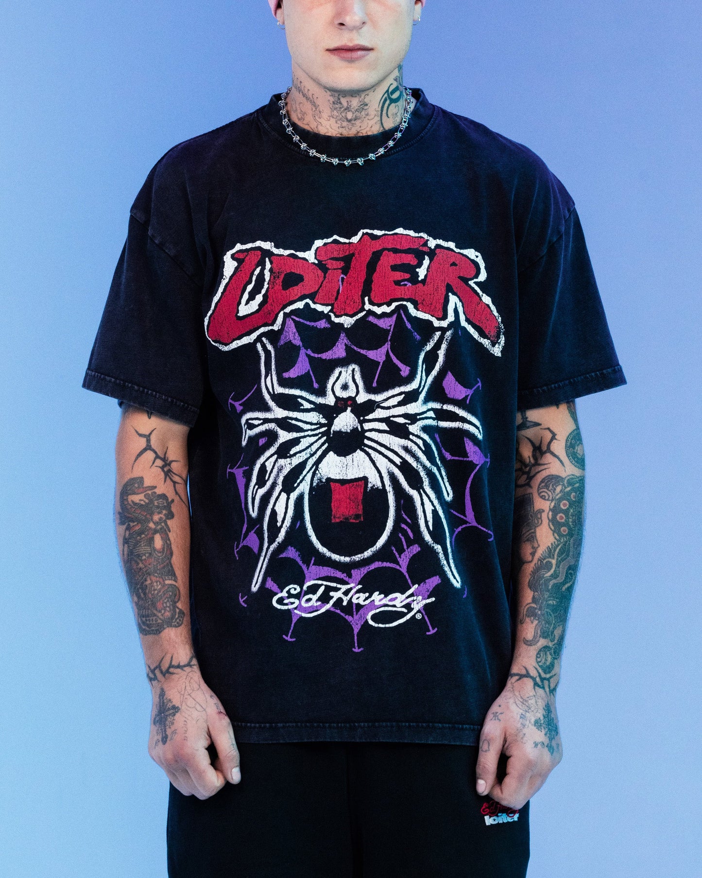 Ed Hardy By Loiter Poison Vintage T-Shirt Black Acidwash