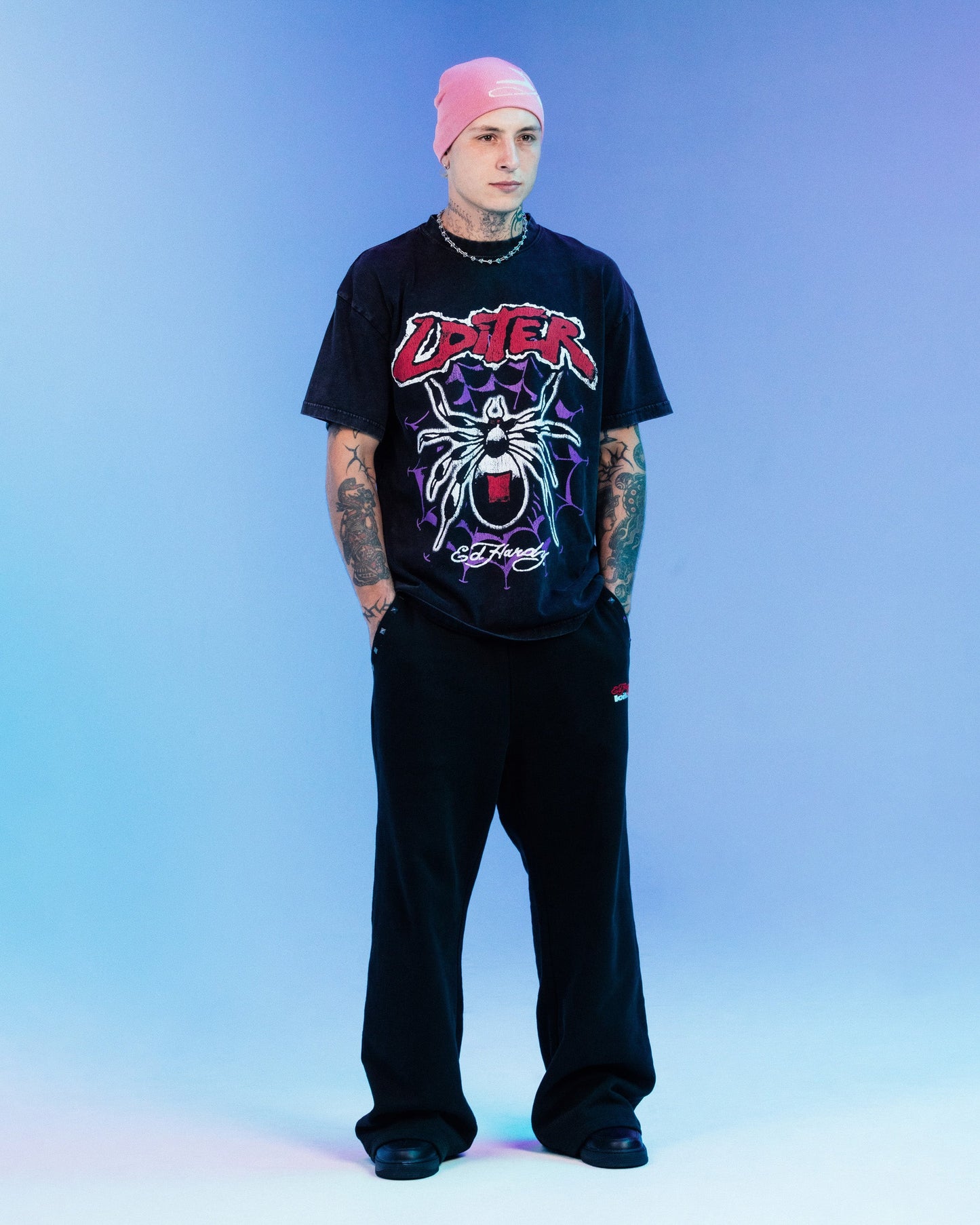 Ed Hardy By Loiter Poison Vintage T-Shirt Black Acidwash