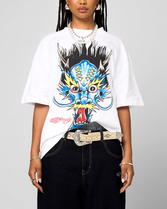 Ed Hardy Blue Dragon T-Shirt White Style001