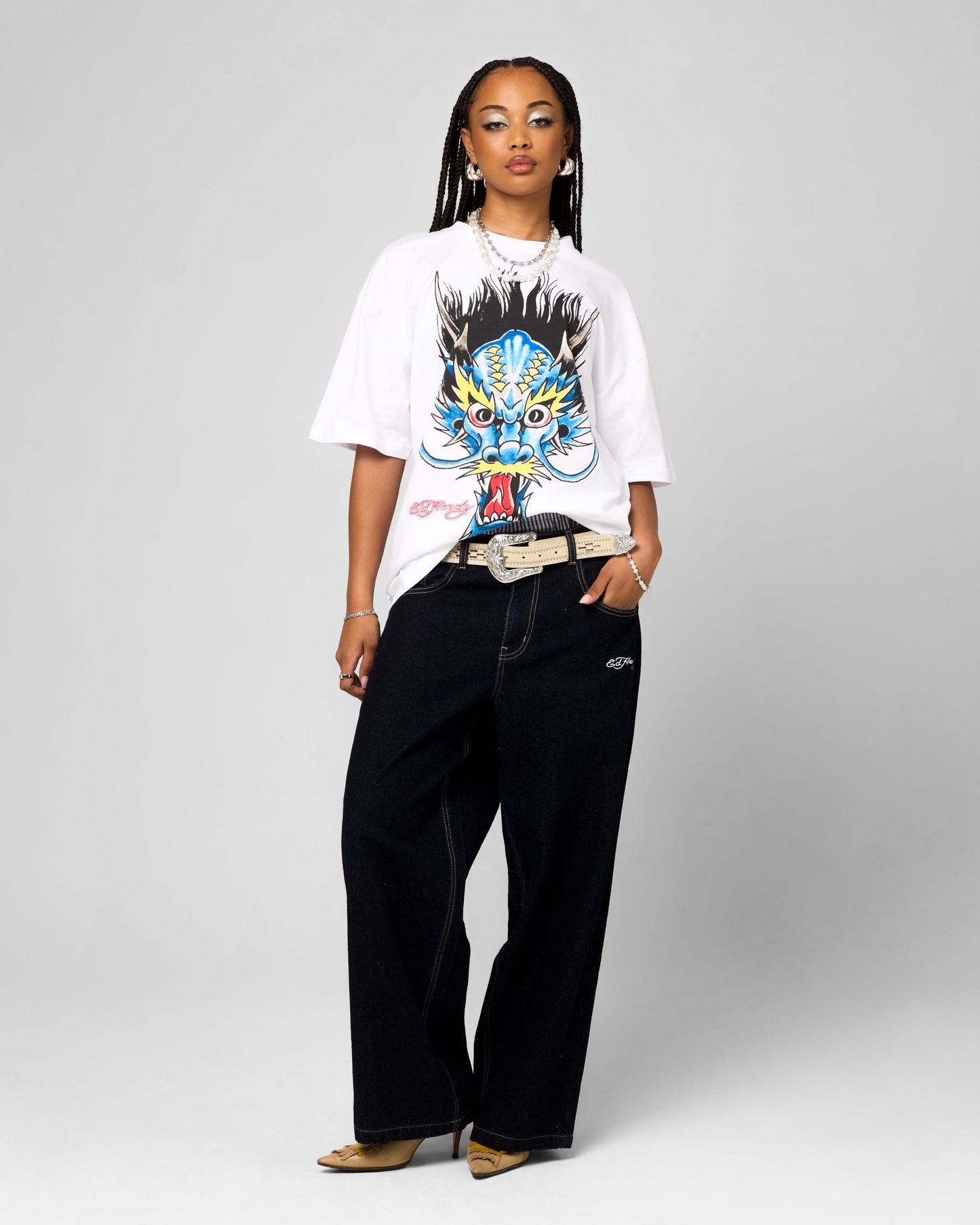 Ed Hardy Blue Dragon T-Shirt White Style001
