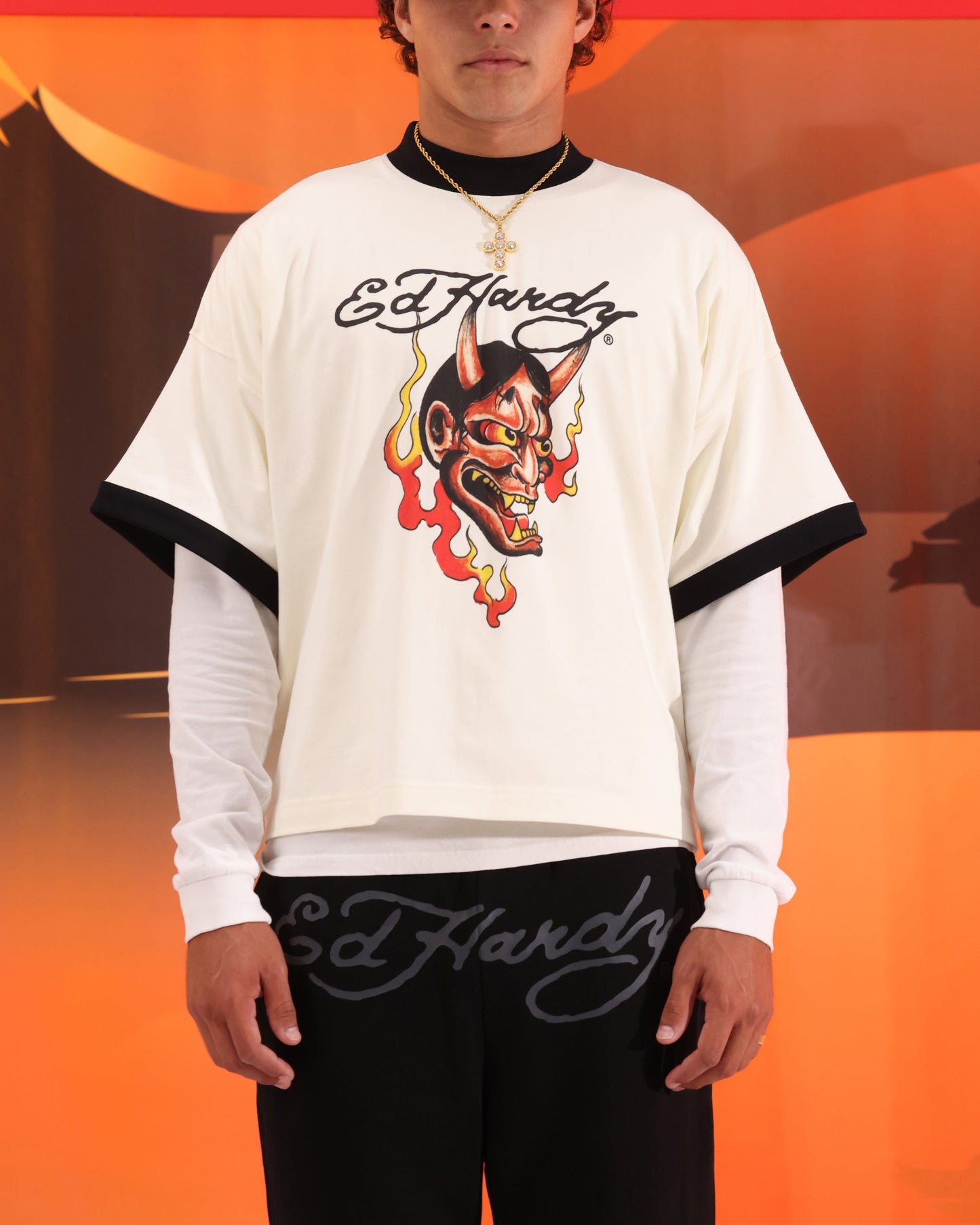 Ed Hardy Devil Ringer T-Shirt Off White
