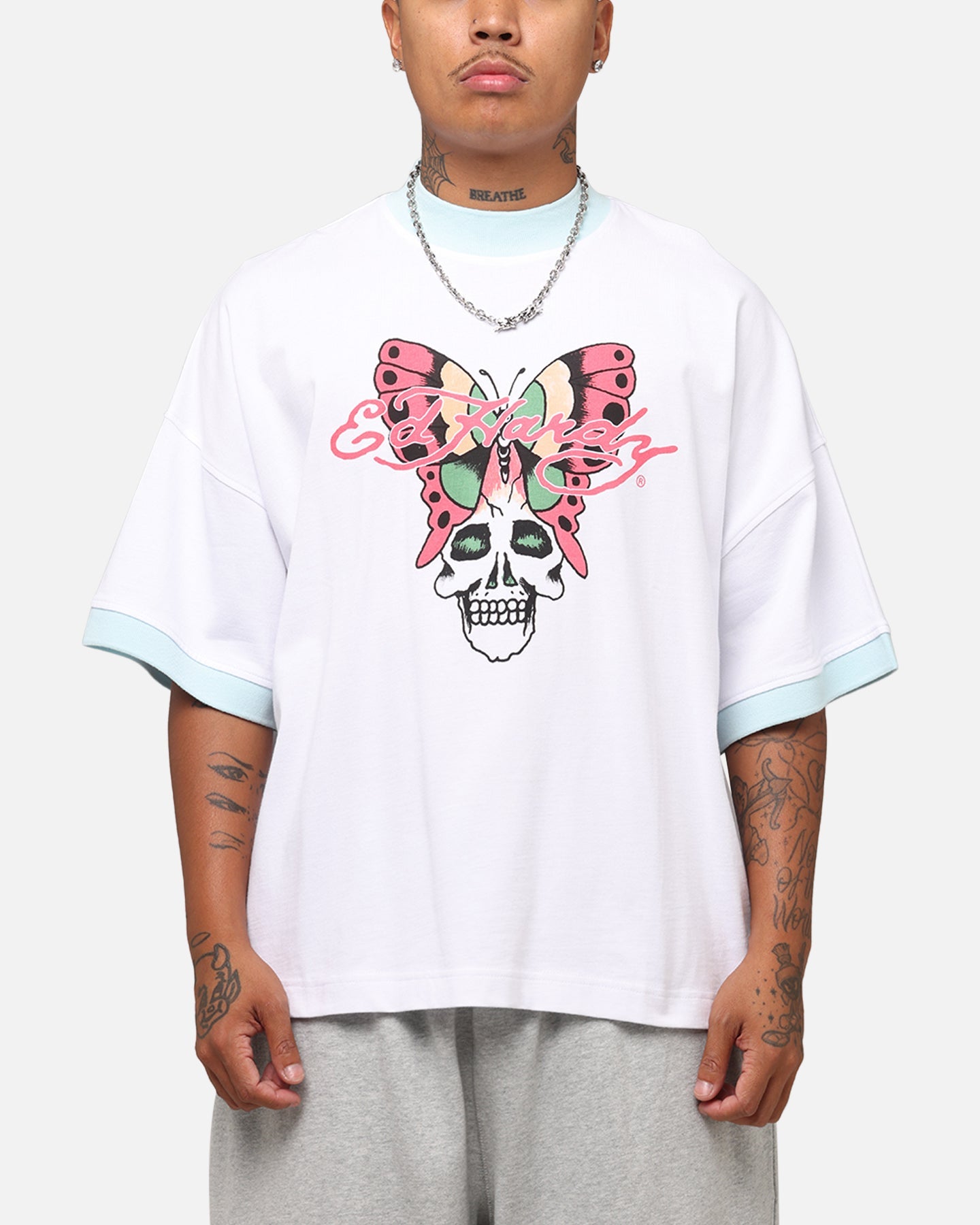 Ed Hardy Butterfly Ringer T-Shirt White
