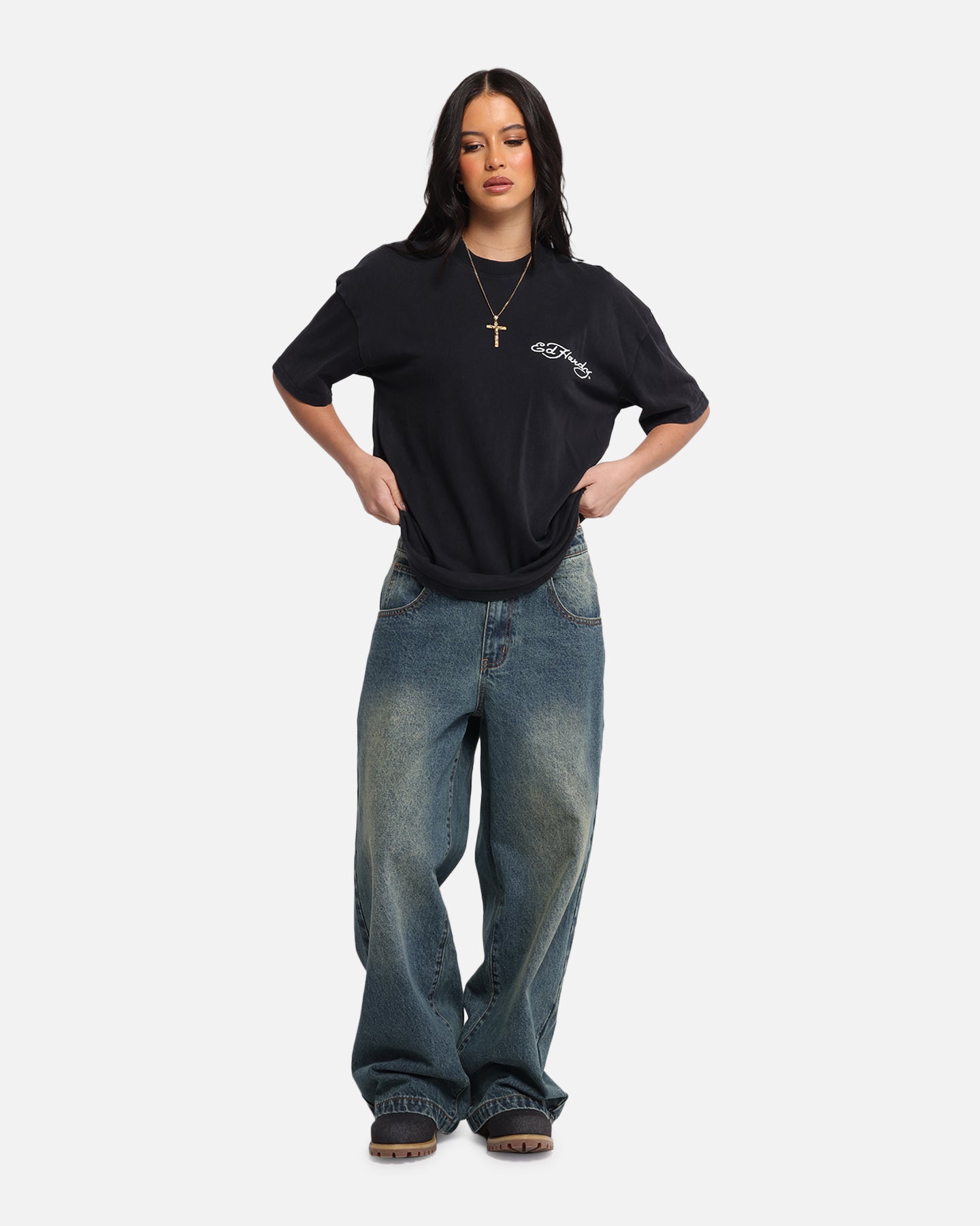 Ed Hardy Catcher T-Shirt Black Acidwash Style001