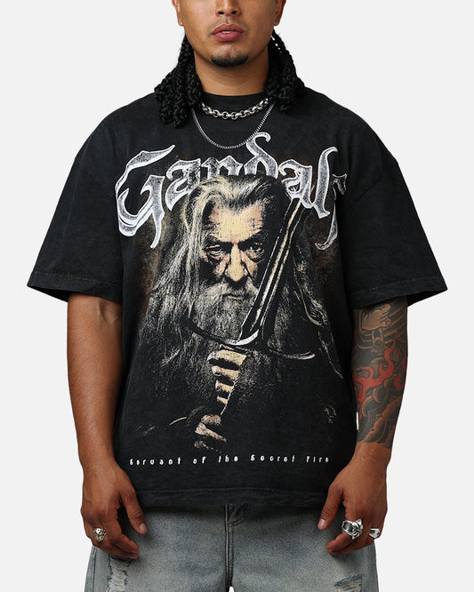 Goat Crew X Lord Of The Rings Gandalf Fire Vintage T-Shirt Black Acidwash