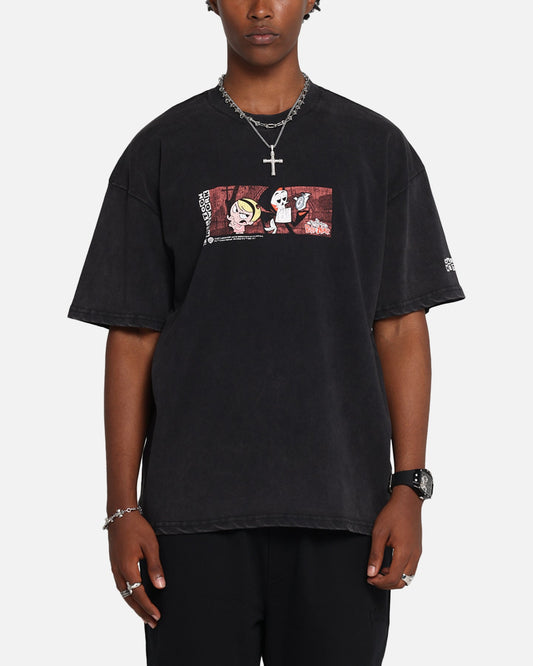73 Studio X Cartoon Network Bill & Mandy Box Logo Vintage T-Shirt Black Acidwash