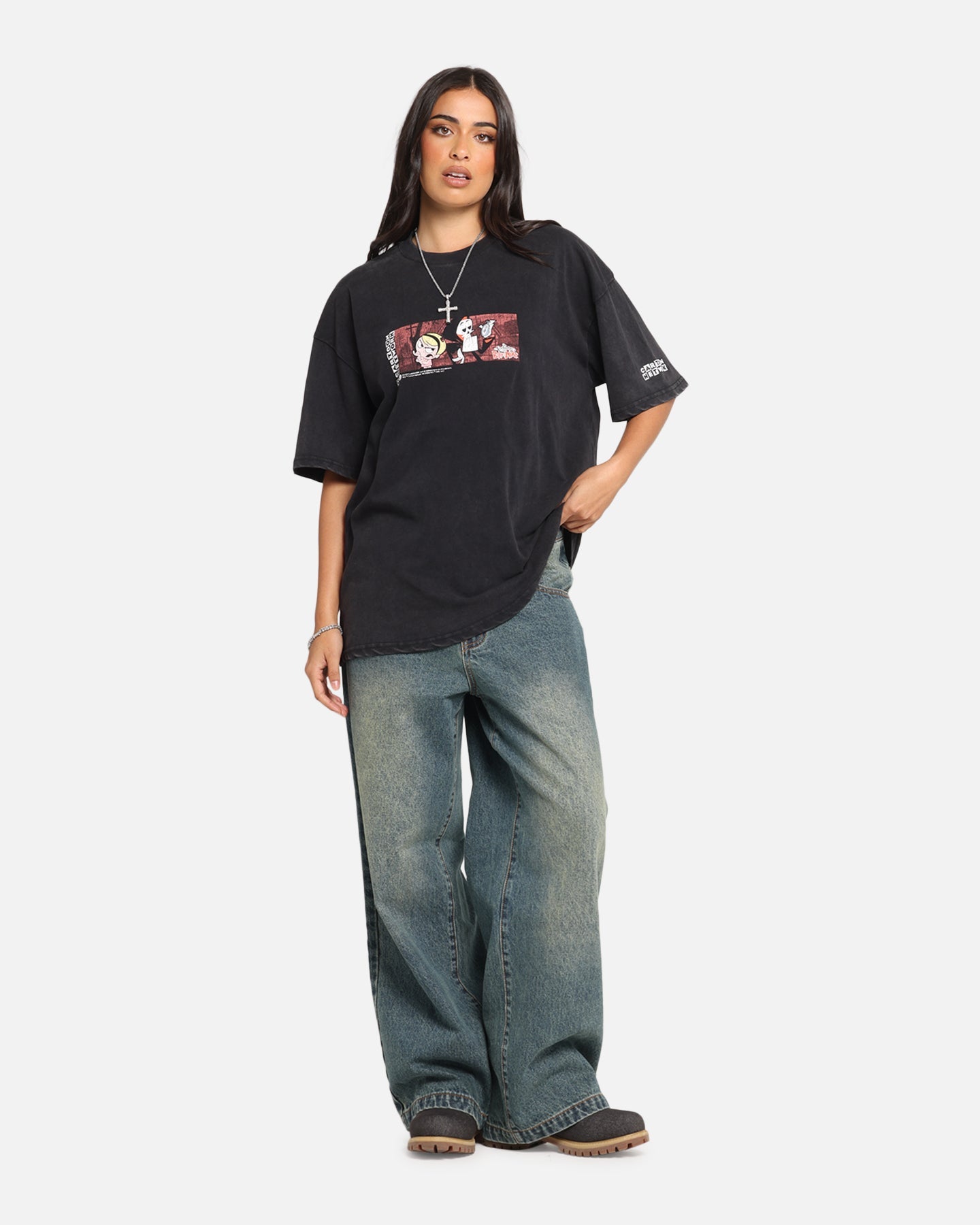 73 Studio X Cartoon Network Bill & Mandy Box Logo Vintage T-Shirt Black Acidwash Style001