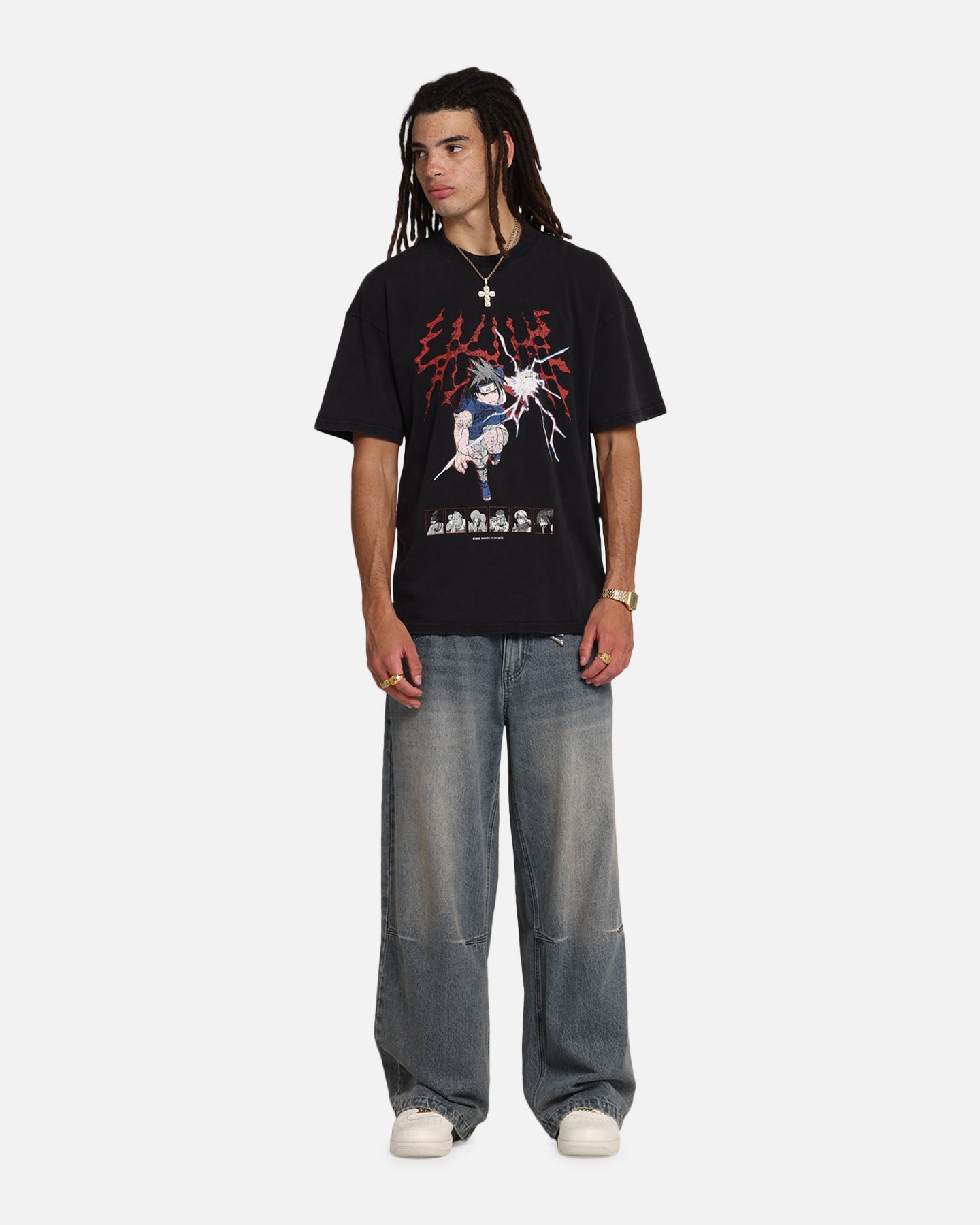73 Studio X Naruto Sasuke Abandon Vintage T-Shirt Black Acidwash
