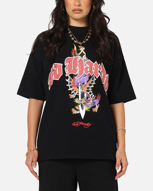 Ed Hardy Dagger Rhinestone Crop T-Shirt Black Style001