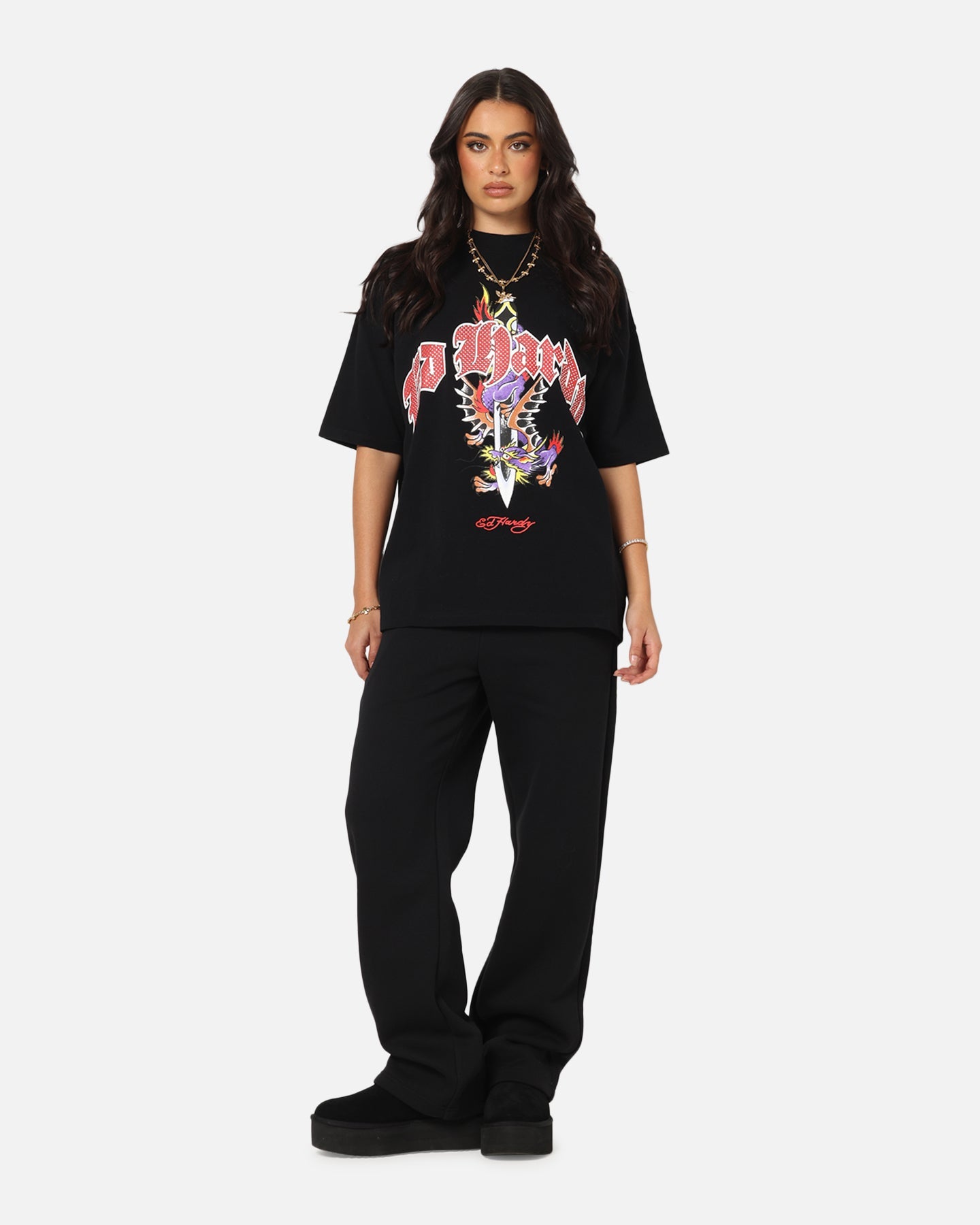 Ed Hardy Dagger Rhinestone Crop T-Shirt Black Style001
