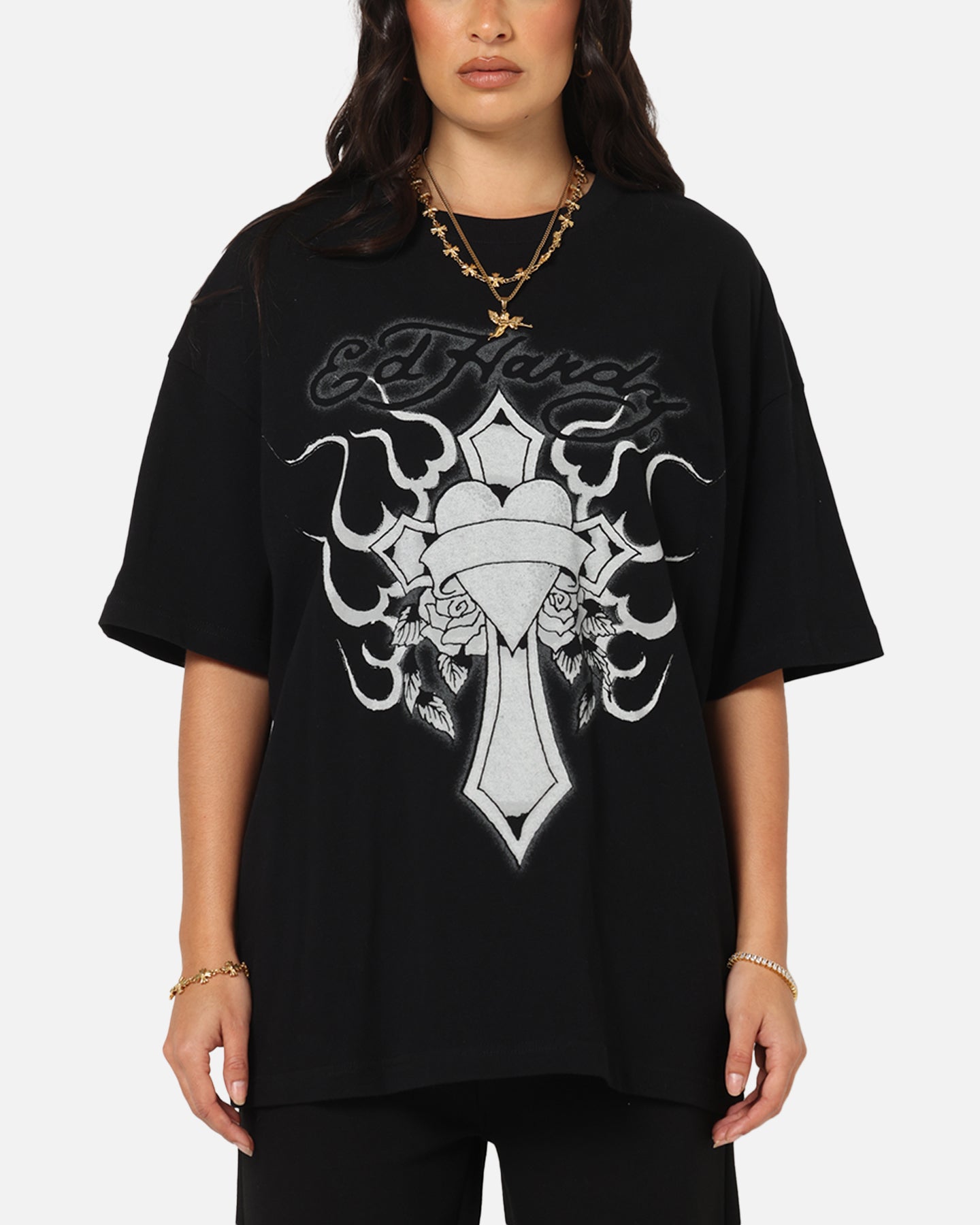 Ed Hardy Cross My Heart T-Shirt Black Style001