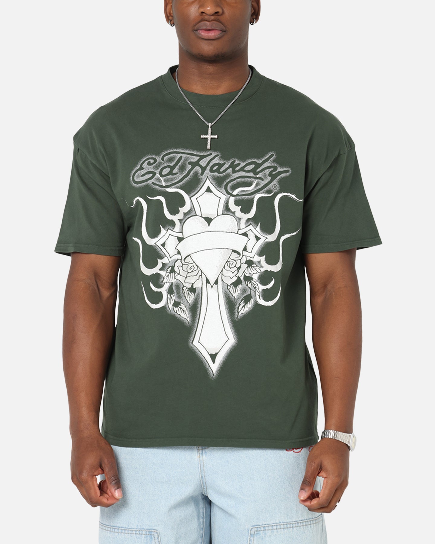 Ed Hardy Cross My Heart T-Shirt Pine Green