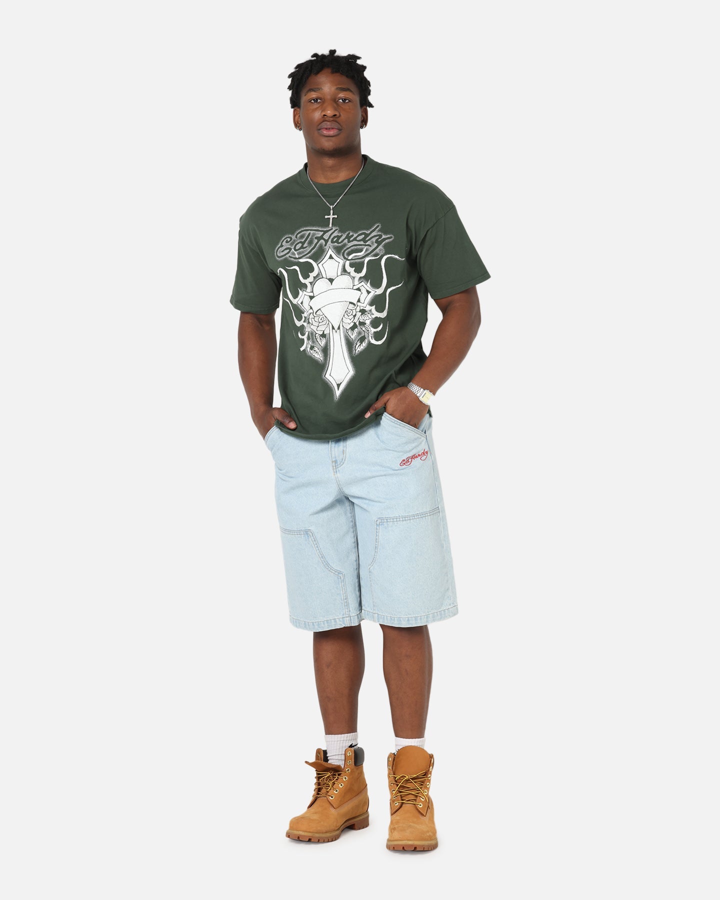 Ed Hardy Cross My Heart T-Shirt Pine Green