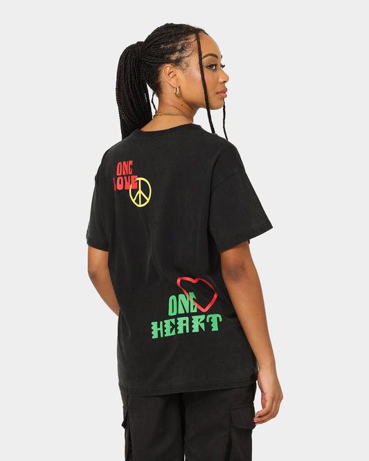 Bob Marley One Love One Heart Vintage T-Shirt Washed Black Style001
