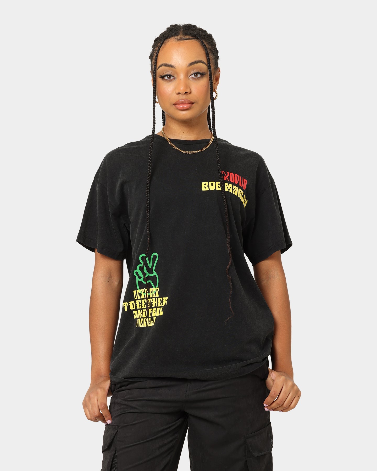 Bob Marley One Love One Heart Vintage T-Shirt Washed Black Style001