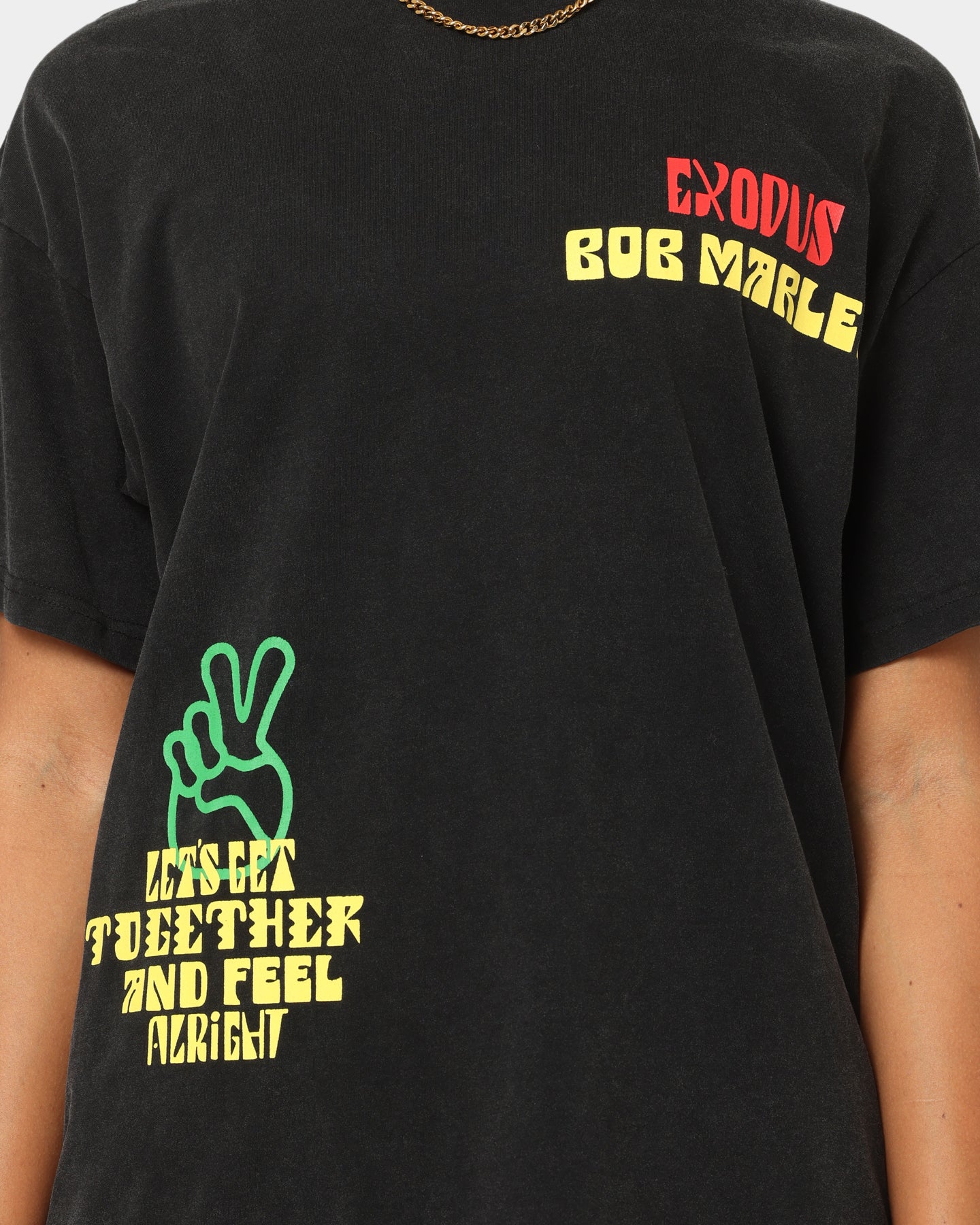 Bob Marley One Love One Heart Vintage T-Shirt Washed Black Style001