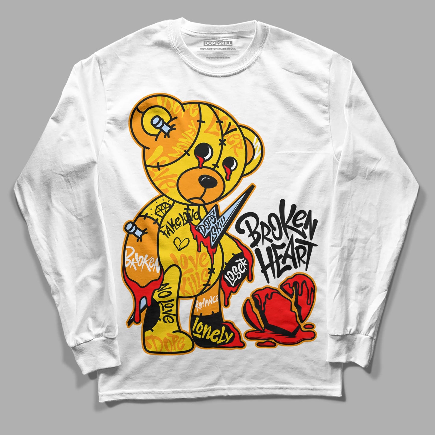 Yellow Ochre 6s DopeSkill Long Sleeve T-Shirt Broken Heart Graphic