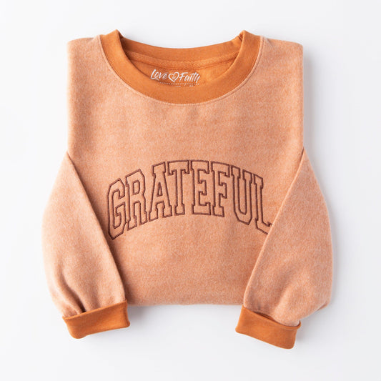 Embroidered Grateful Varsity Fuzzy Sweatshirt - 20