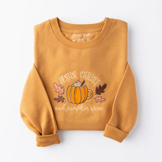 Embroidered Jesus Christ & Pumpkin Spice Sweatshirt - 5