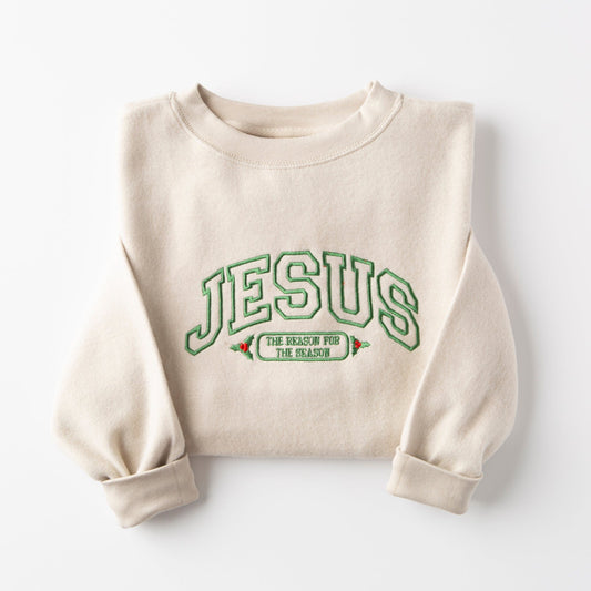 Embroidered Jesus Varsity Fuzzy Sweatshirt - 15