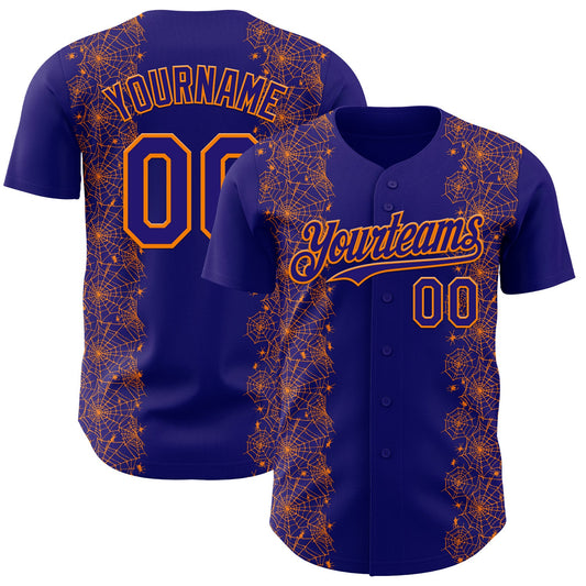 Custom Dark Purple Bay Orange 3D Halloween Spider Net Party Costume Ideas Authentic Baseball Jersey