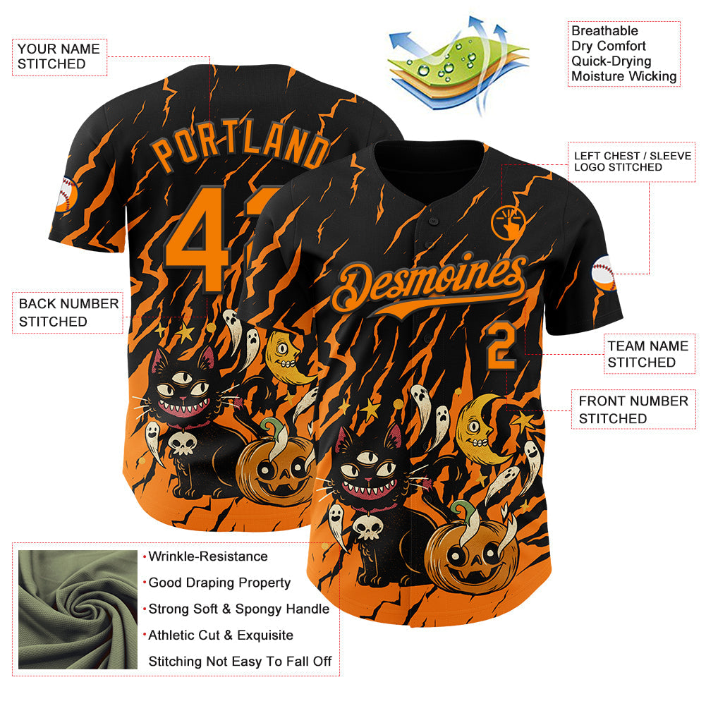Custom Black Bay Orange 3D Halloween Pumpkin Scary Doodle Party Costume Ideas Authentic Baseball Jersey
