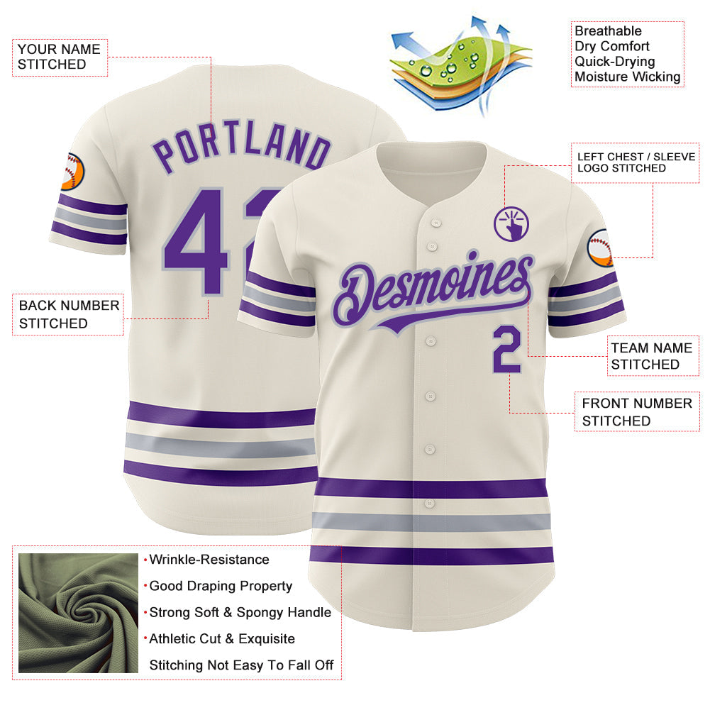 Custom Cream Purple-Gray Line Authentic Baseball Jersey
