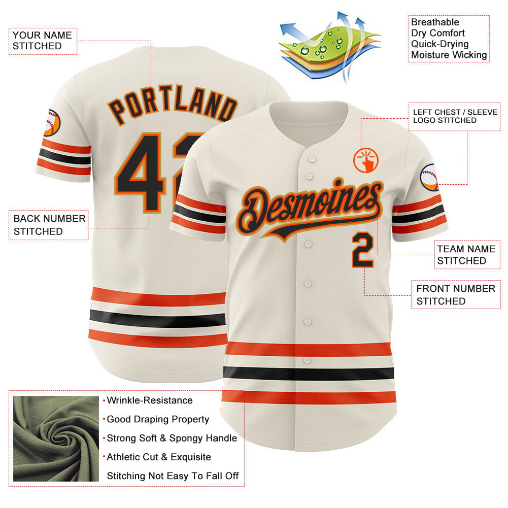 Custom Cream Black Orange-Old Gold Line Authentic Baseball Jersey