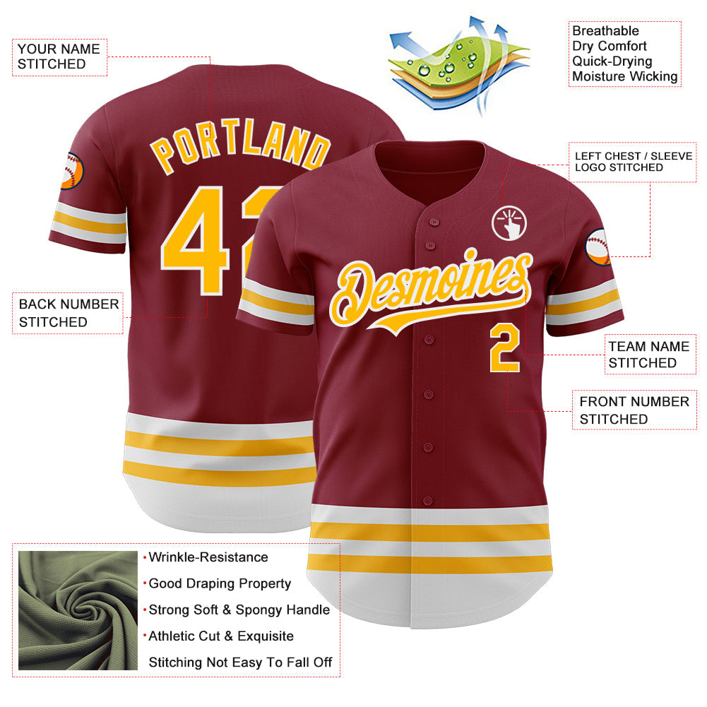 Custom Crimson Gold-White Line Authentic Baseball Jersey