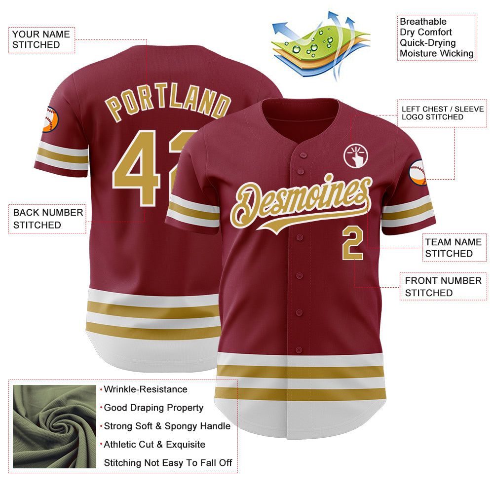 Custom Crimson Old Gold-White Line Authentic Baseball Jersey
