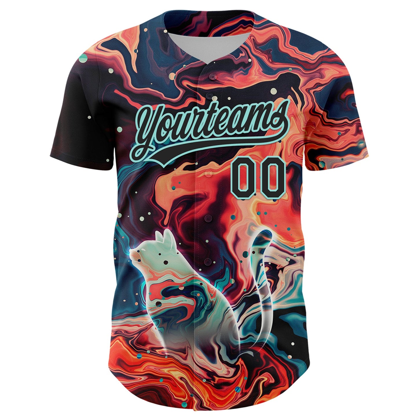 Custom Black Ice Blue 3D Syntetyc Trippy Cat Nebula Authentic Baseball Jersey