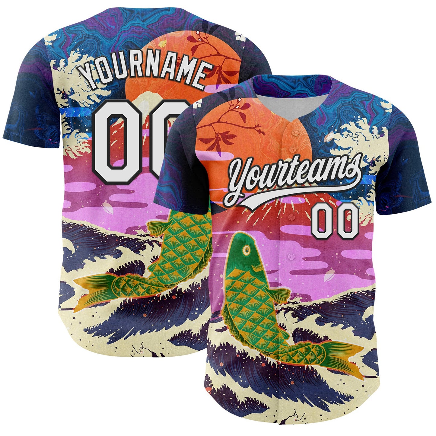 Custom Dark Purple White-Black 3D Syntetyc Cyber Koi Authentic Baseball Jersey