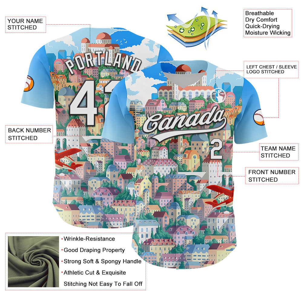 Custom Electric Blue White-Black 3D Syntetyc Red Bird And City Authentic Baseball Jersey