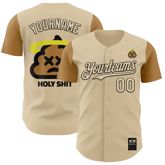 Custom City Cream Old Gold-Black 3D Revzzz Holyshit Authentic Baseball Jersey